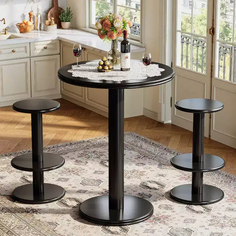 Lantine 39,4 H Set tavolo e sedie rotonde da bar, tavolo da bistrò moderno con 2 sgabelli, tavolo da cocktail in legno ad altezza bancone per piccoli bar