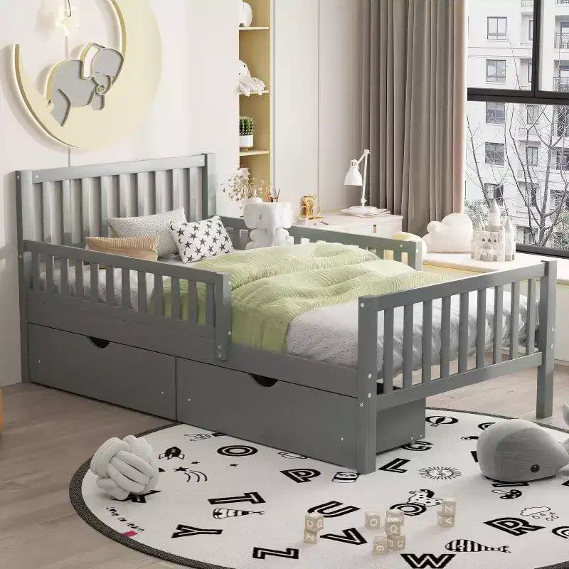 Bellemave Letto a piattaforma singolo con cassetti portaoggetti e spondine, Letto a piattaforma per camera piccola