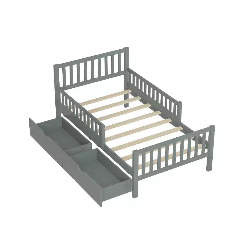 Bellemave Letto a piattaforma singolo con cassetti portaoggetti e spondine, Letto a piattaforma per camera piccola