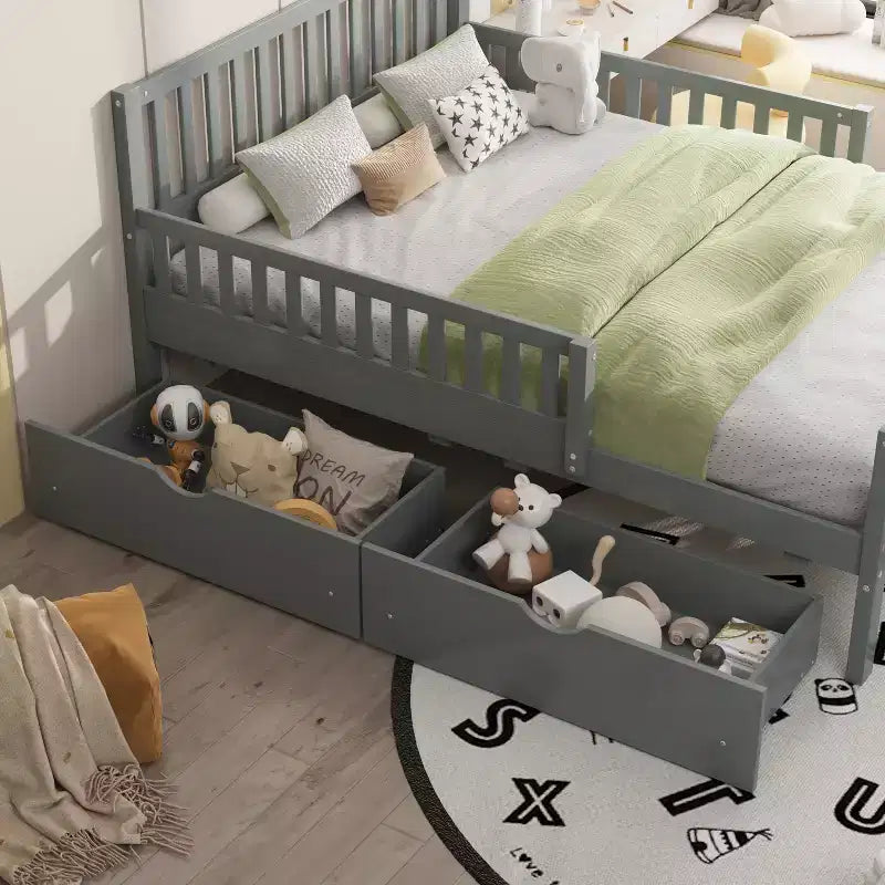 Bellemave Letto a piattaforma singolo con cassetti portaoggetti e spondine, Letto a piattaforma per camera piccola