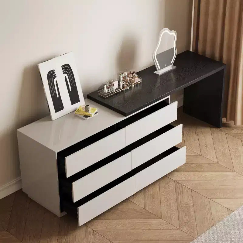 Tavolino da trucco allungabile moderno Luck Live con 6 cassetti, montaggio reversibile a sinistra o a destra, toeletta per camera da letto o spogliatoio