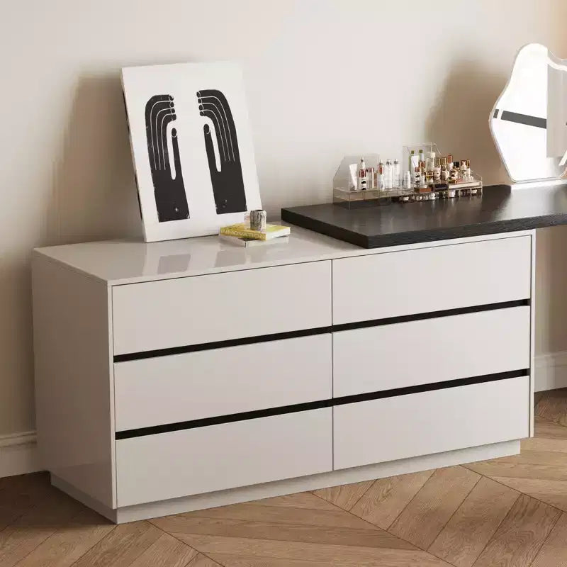 Tavolino da trucco allungabile moderno Luck Live con 6 cassetti, montaggio reversibile a sinistra o a destra, toeletta per camera da letto o spogliatoio