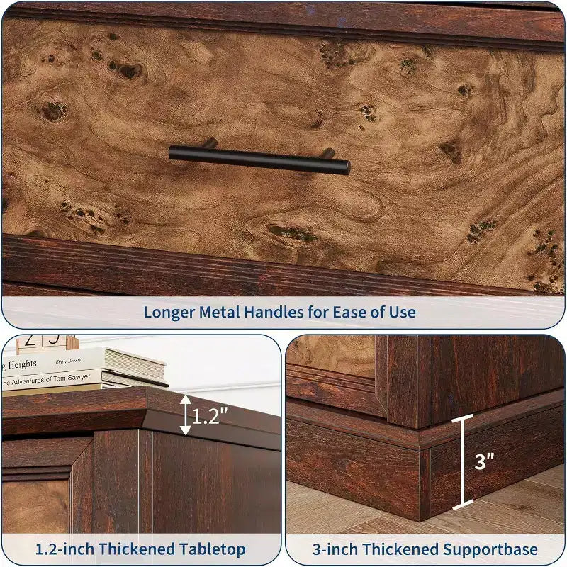 Cassettiera a 5 cassetti per camera da letto, Comò alto in stile rustico con maniglie in metallo, Cassettiera rustica in legno per soggiorno, corridoio