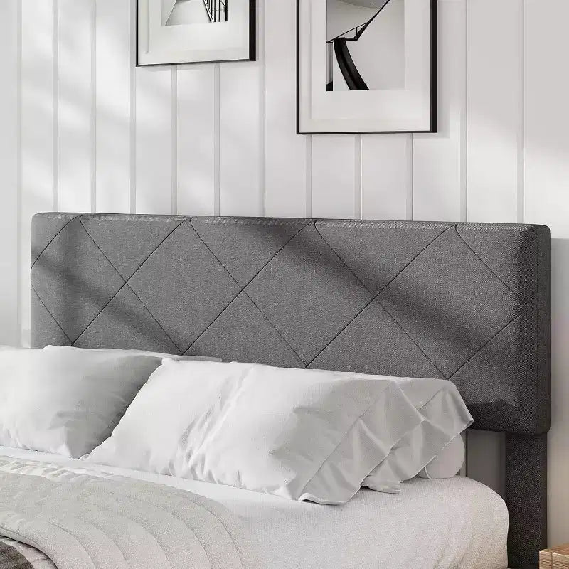 Acekool Struttura Letto con Testiera Imbottita, Supporto a Doghe in Legno, Nessuna Rete a Molle Necessaria