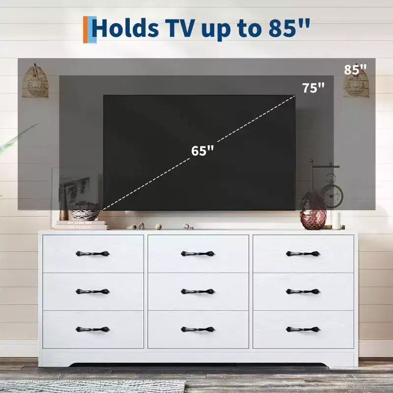 Mobile TV con supporto per TV fino a 85 pollici | Mobile media moderno da 55 pollici con 9 cassetti e altezza regolabile, grande centro di intrattenimento con contenitore per soggiorno