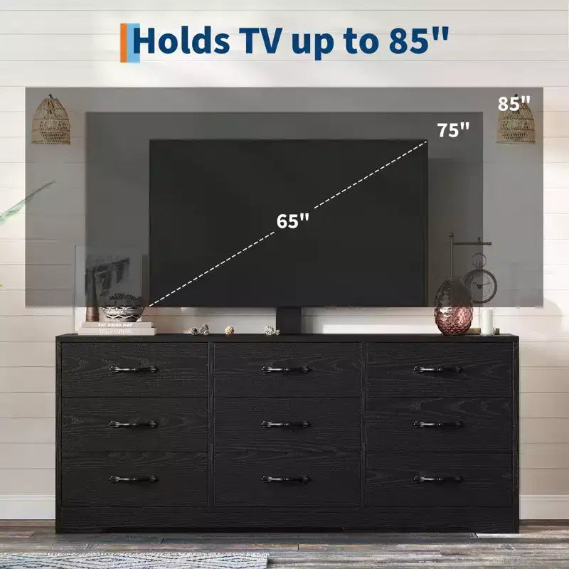 Mobile TV con supporto per TV fino a 85 pollici | Mobile media moderno da 55 pollici con 9 cassetti e altezza regolabile, grande centro di intrattenimento con contenitore per soggiorno