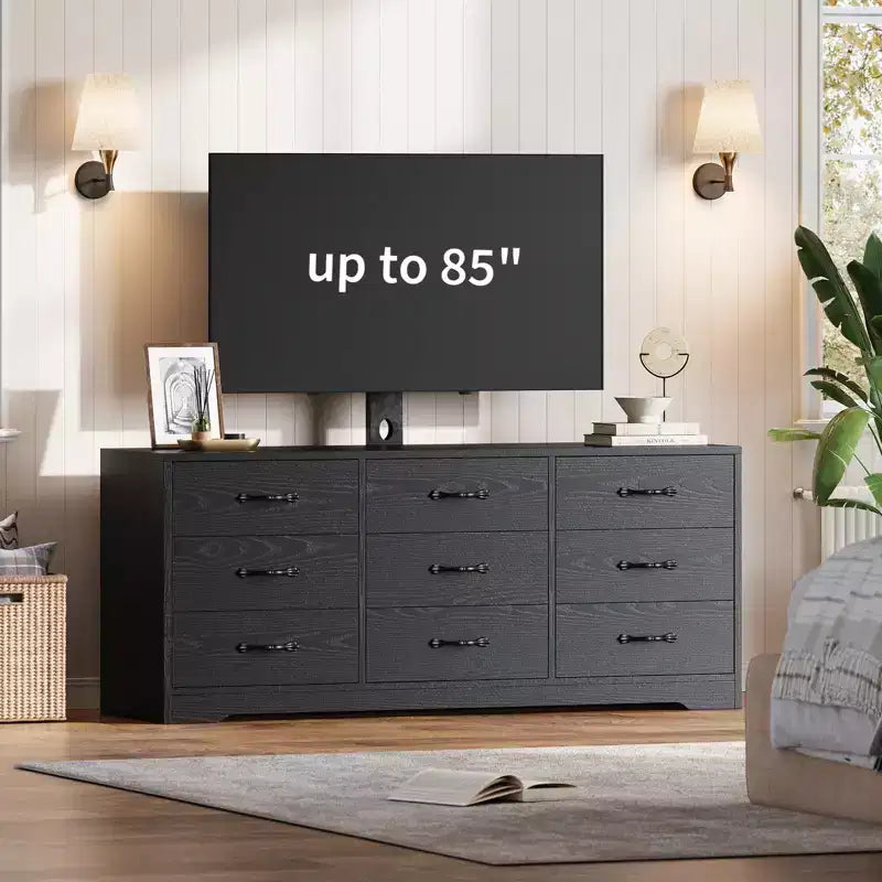Mobile TV con supporto per TV fino a 85 pollici | Mobile media moderno da 55 pollici con 9 cassetti e altezza regolabile, grande centro di intrattenimento con contenitore per soggiorno