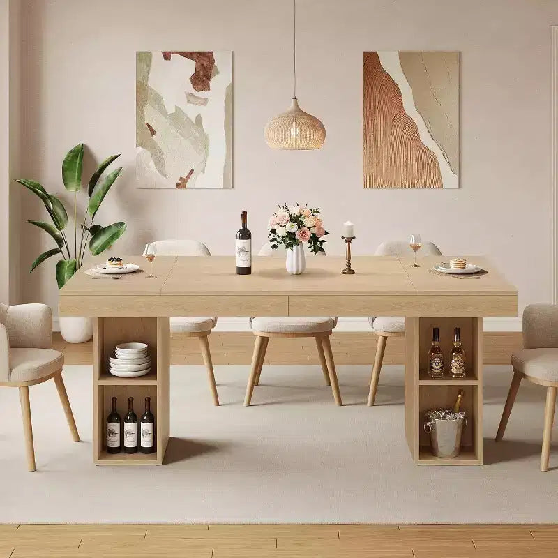 Tavolo da pranzo grande da 160 cm per 4-6 persone con doppio scomparto laterale, tavolo da cucina in legno con ampio piano e struttura robusta, tavolo da pranzo rettangolare