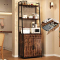 Bakers Rack Microwave Stand with Drawer Kitchen Tall Utility Storage Shelf with Wine Glass Rack Kitchen Microwave Oven Stand Spice Rack Organizer