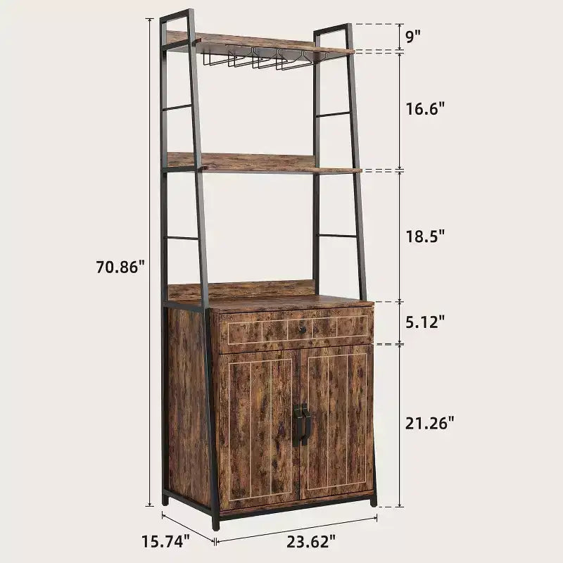 Scaffale da Panettiere con Porta Microonde, Mobile Dispensa Alto da Cucina con Cassetto e Porta Bicchieri da Vino, Supporto per Forno a Microonde da Cucina, Organizer per Spezie
