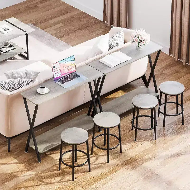 Tavolo Consolle Stretto a 2 Ripiani, Tavolo Lungo Industriale da Divano per Dietro al Divano, Ingresso/Corridoio/Foyer Grigio
