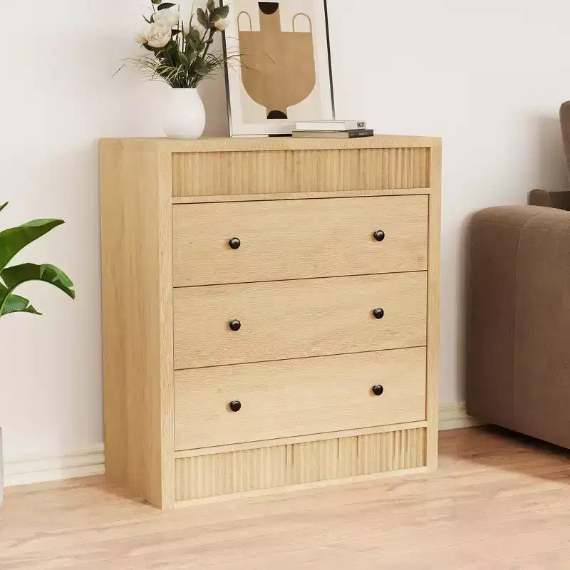 Comò a 3 cassetti per camera da letto, cassettiera scanalata larga 80 cm, comodino moderno in legno con vano contenitore per cameretta, corridoio, soggiorno