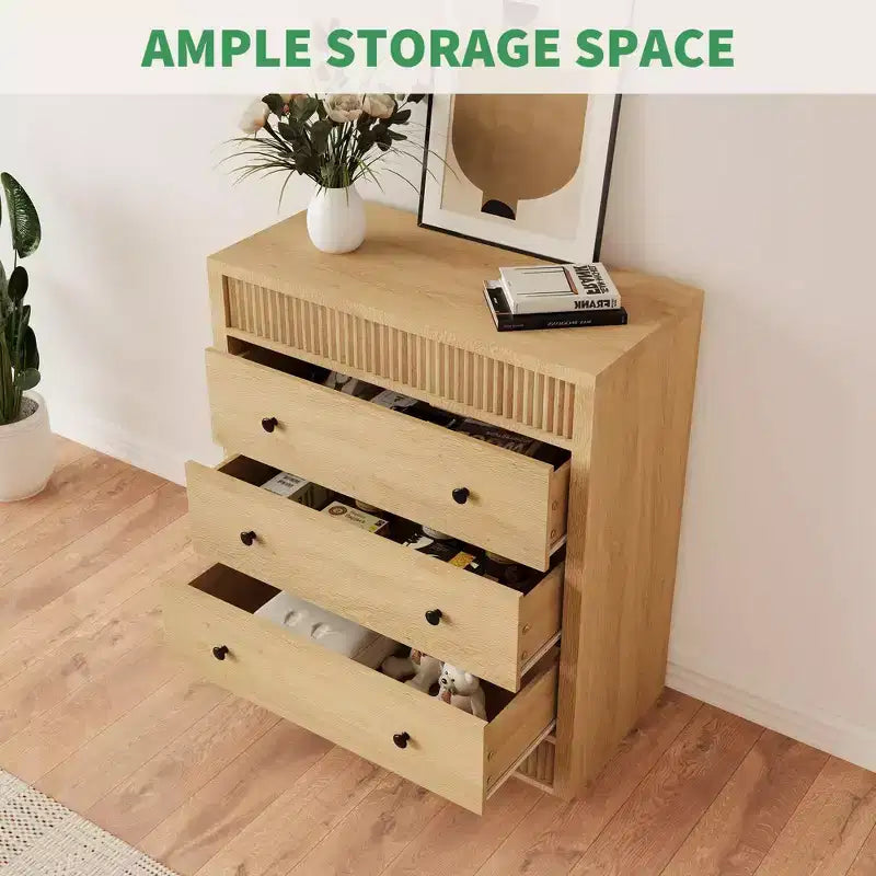Comò a 3 cassetti per camera da letto, cassettiera scanalata larga 80 cm, comodino moderno in legno con vano contenitore per cameretta, corridoio, soggiorno