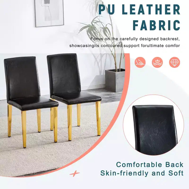 MAYEERTY Sedie da pranzo in pelle PU con gambe in metallo dorato, set di sedie moderne per cucina sala da pranzo soggiorno
