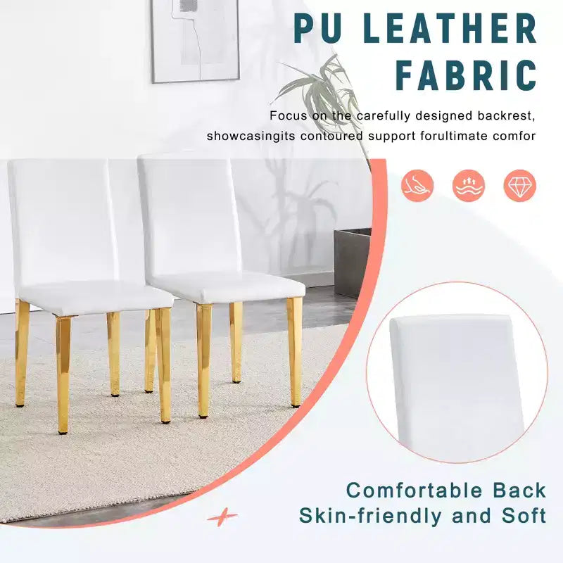 MAYEERTY Sedie da pranzo in pelle PU con gambe in metallo dorato, set di sedie moderne per cucina sala da pranzo soggiorno
