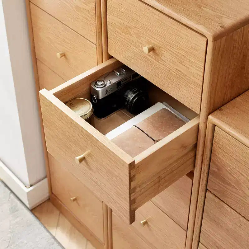 MAYEERTY Comò in rovere massiccio, cassettiera a 3-4 cassetti per camera da letto, ufficio, soggiorno