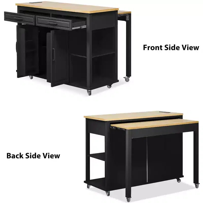 GDFStudio Yannic 47 Isola Cucina con Tavolo da Pranzo Estensibile, Presa di Corrente e Ruote