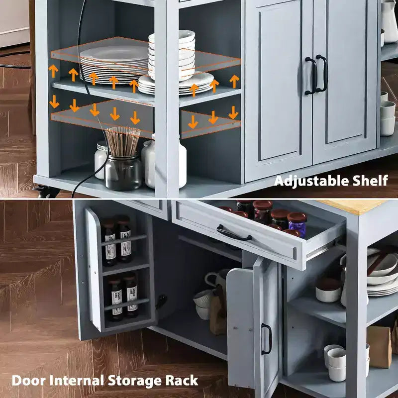 GDFStudio Yannic 47 Isola Cucina con Tavolo da Pranzo Estensibile, Presa di Corrente e Ruote
