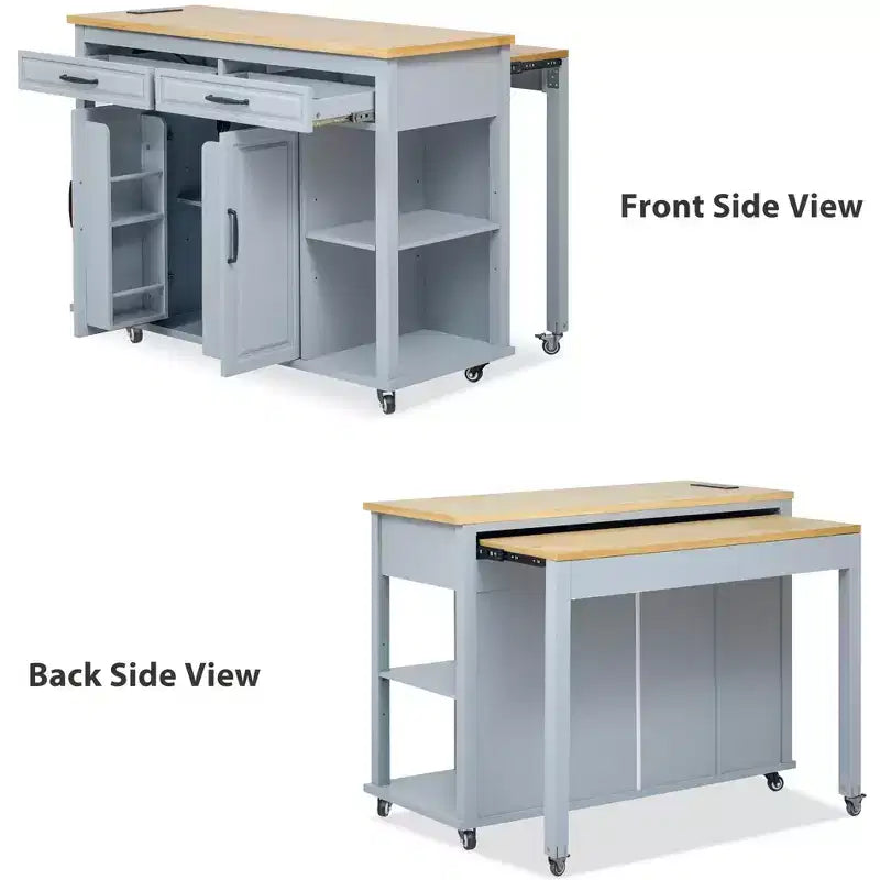 GDFStudio Yannic 47 Isola Cucina con Tavolo da Pranzo Estensibile, Presa di Corrente e Ruote