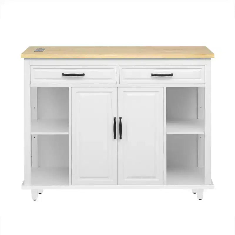 GDFStudio Yannic 47 Isola Cucina con Tavolo da Pranzo Estensibile, Presa di Corrente e Ruote