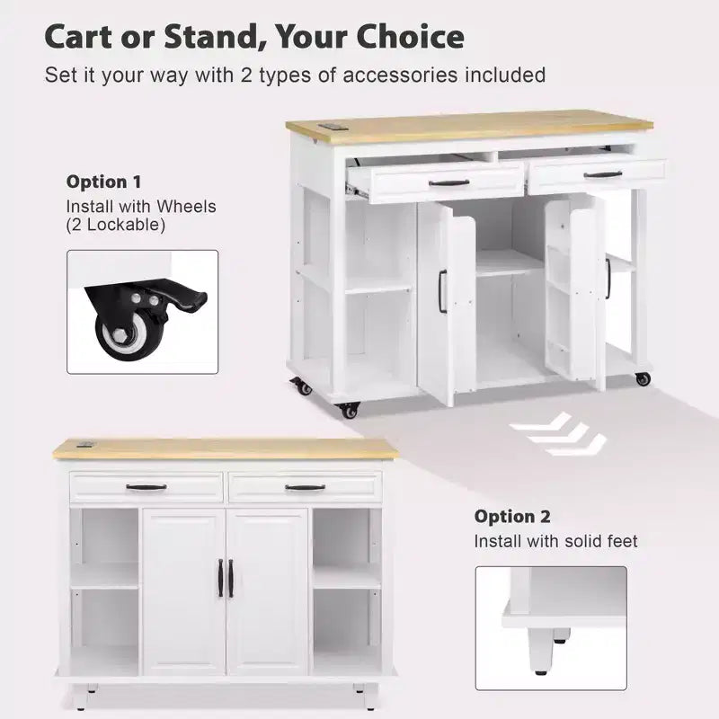 GDFStudio Yannic 47 Isola Cucina con Tavolo da Pranzo Estensibile, Presa di Corrente e Ruote