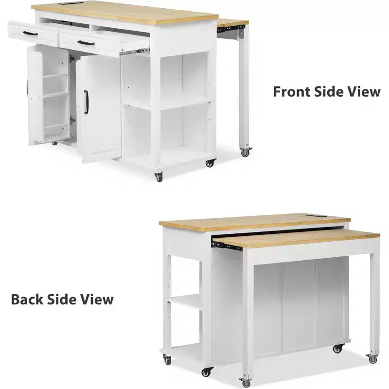 GDFStudio Yannic 47 Isola Cucina con Tavolo da Pranzo Estensibile, Presa di Corrente e Ruote