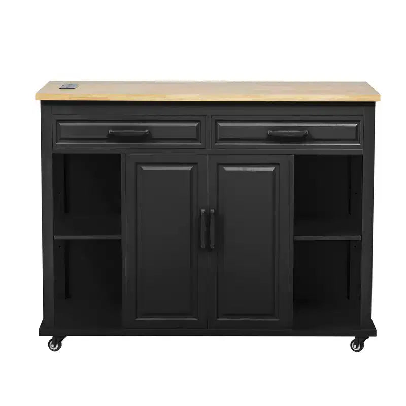 GDFStudio Yannic 47 Isola Cucina con Tavolo da Pranzo Estensibile, Presa di Corrente e Ruote