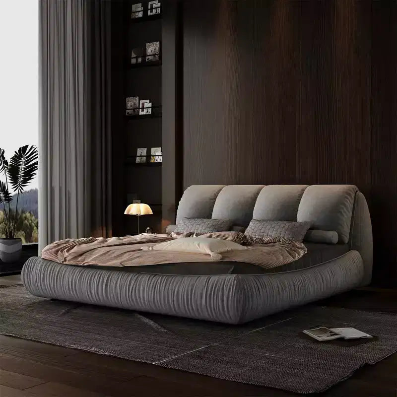 Letto a piattaforma imbottito di lusso MAYEERTY Queen Size con schienale imbottito oversize e struttura in legno massello Grigio