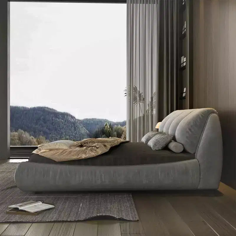 Letto a piattaforma imbottito di lusso MAYEERTY Queen Size con schienale imbottito oversize e struttura in legno massello Grigio