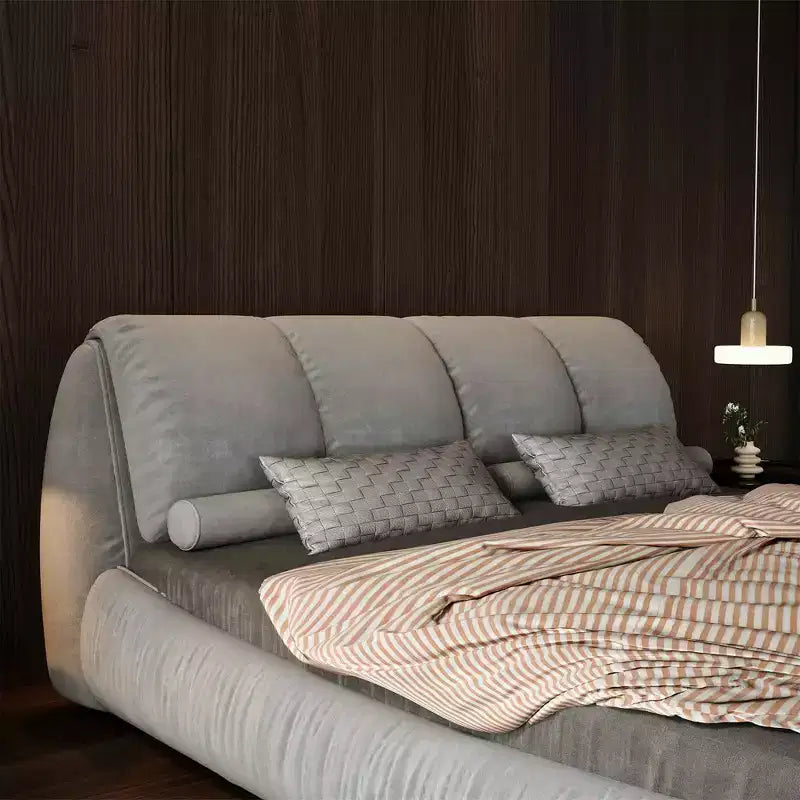 Letto a piattaforma imbottito di lusso MAYEERTY Queen Size con schienale imbottito oversize e struttura in legno massello Grigio
