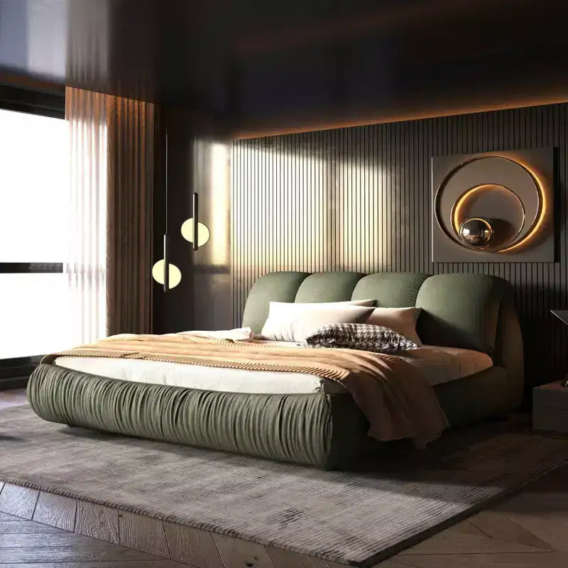 MAYEERTY Letto King Size Lusso Imbottito con Ampia Testiera Imbottita e Struttura in Legno Massello Verde