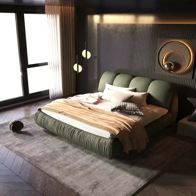 MAYEERTY Letto King Size Lusso Imbottito con Ampia Testiera Imbottita e Struttura in Legno Massello Verde