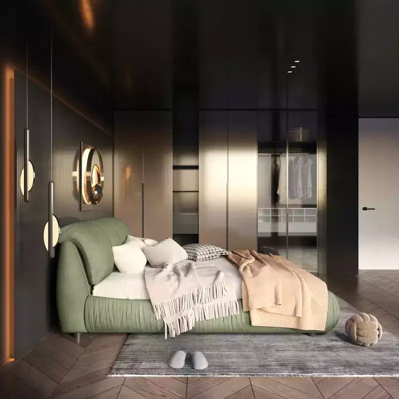 MAYEERTY Letto King Size Lusso Imbottito con Ampia Testiera Imbottita e Struttura in Legno Massello Verde
