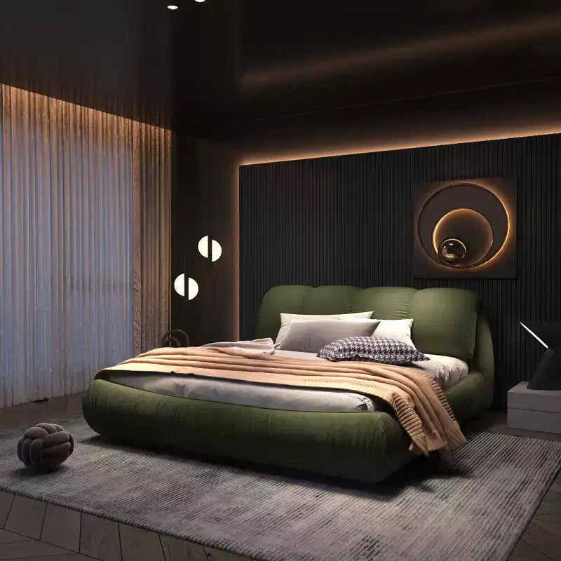 MAYEERTY Letto King Size Lusso Imbottito con Ampia Testiera Imbottita e Struttura in Legno Massello Verde