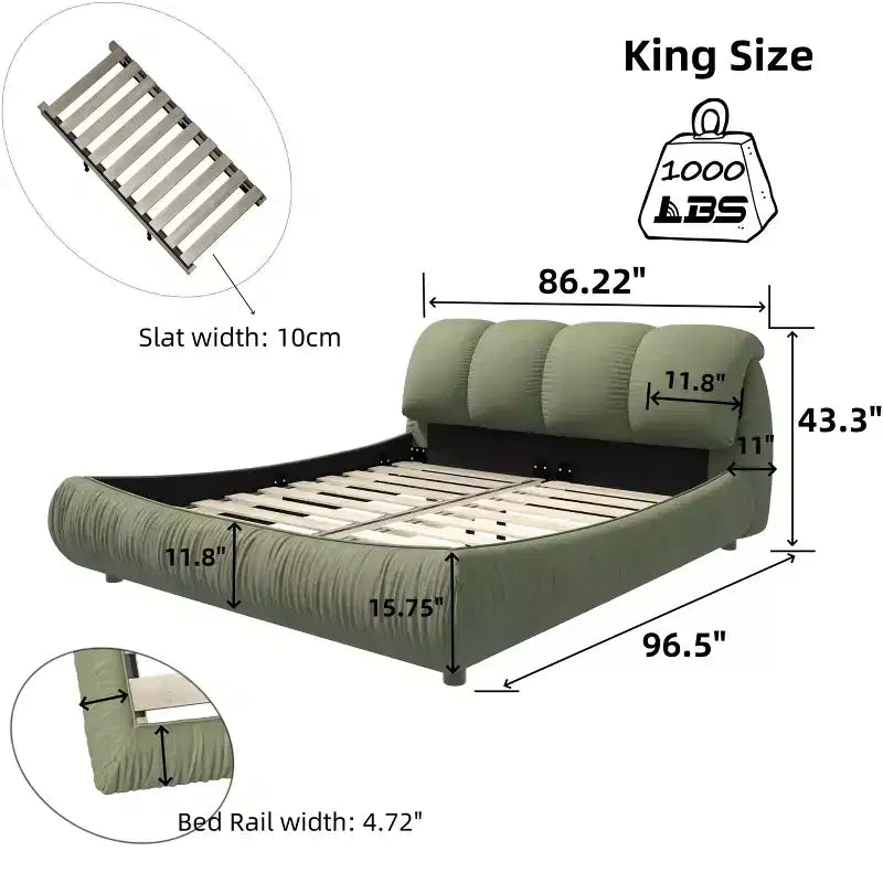MAYEERTY Letto King Size Lusso Imbottito con Ampia Testiera Imbottita e Struttura in Legno Massello Verde