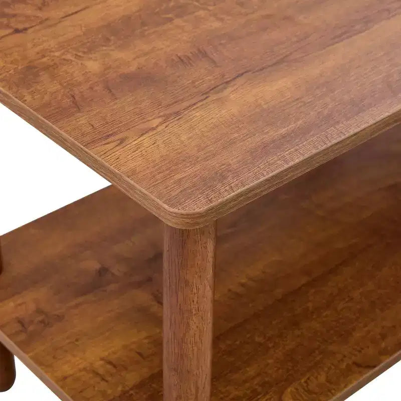 MAYEERTY Tavolino da caffè rettangolare a 2 ripiani con gambe in legno di gomma e vano a giorno per soggiorno, tavolino centrale moderno