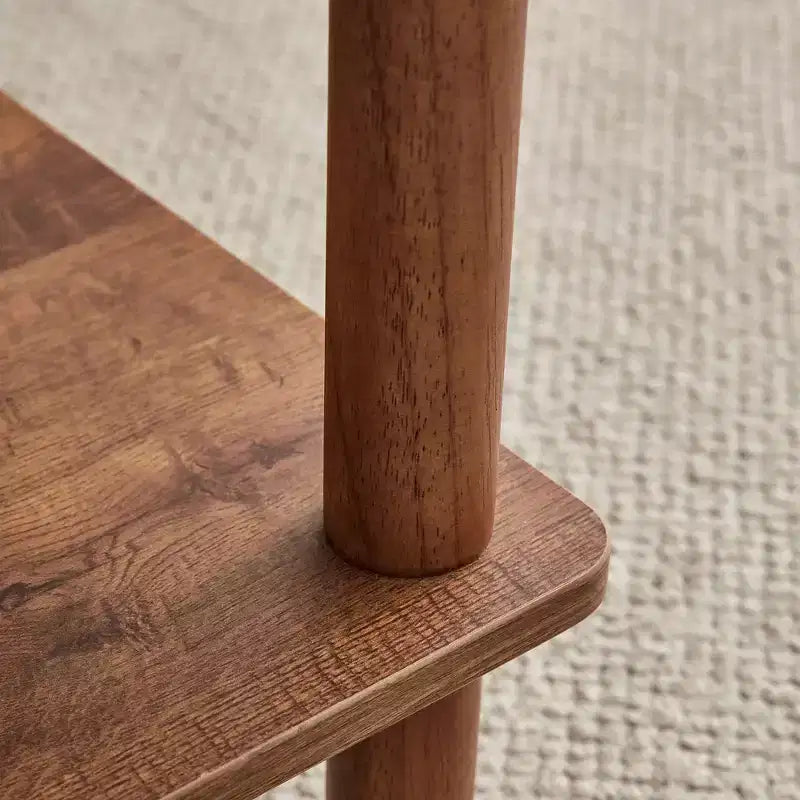 MAYEERTY Tavolino da caffè rettangolare a 2 ripiani con gambe in legno di gomma e vano a giorno per soggiorno, tavolino centrale moderno