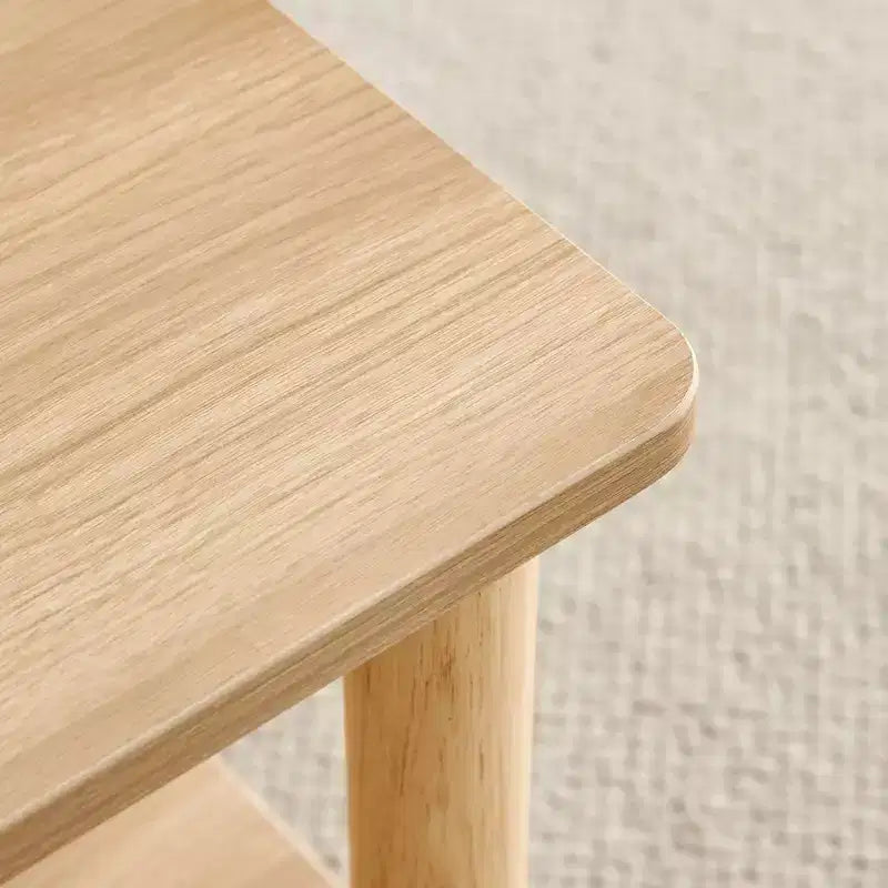 MAYEERTY Tavolino da caffè rettangolare a 2 ripiani con gambe in legno di gomma e vano a giorno per soggiorno, tavolino centrale moderno