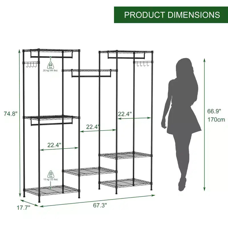 Appendiabiti resistente, Stender con ripiani regolabili, Aste appendiabiti e ganci, Armadio portatile autoportante per camera da letto, ingresso
