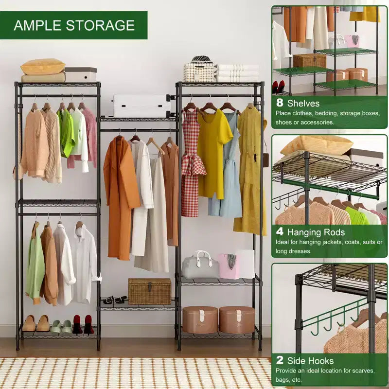 Appendiabiti resistente, Stender con ripiani regolabili, Aste appendiabiti e ganci, Armadio portatile autoportante per camera da letto, ingresso