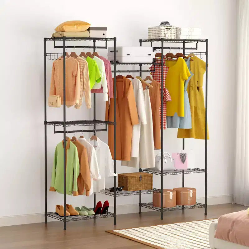 Appendiabiti resistente, Stender con ripiani regolabili, Aste appendiabiti e ganci, Armadio portatile autoportante per camera da letto, ingresso