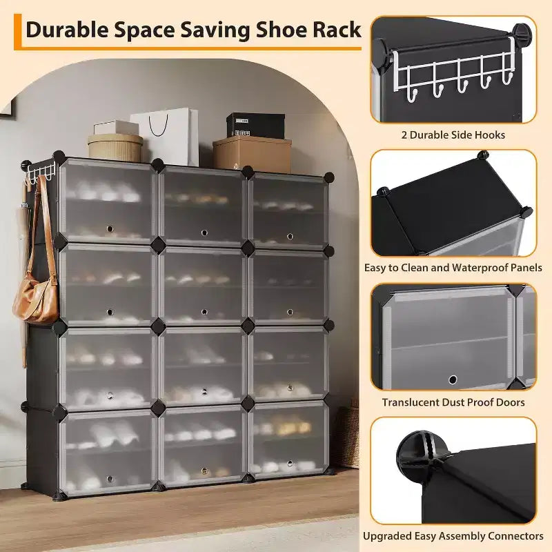 COZONY Scarpiera a livelli in PVC, Mobile scarpiera a 3 colonne e 8 livelli, Organizzatore per scarpe in plastica per corridoio, armadio, camera da letto, ingresso, Bianco