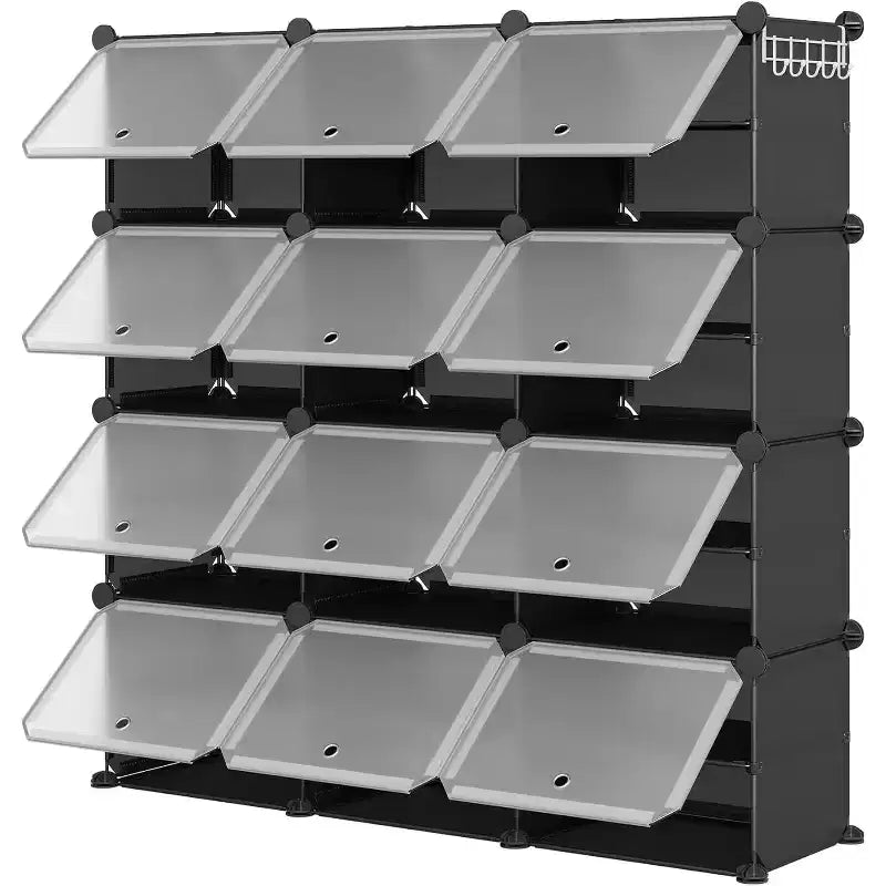 COZONY Scarpiera a livelli in PVC, Mobile scarpiera a 3 colonne e 8 livelli, Organizzatore per scarpe in plastica per corridoio, armadio, camera da letto, ingresso, Bianco