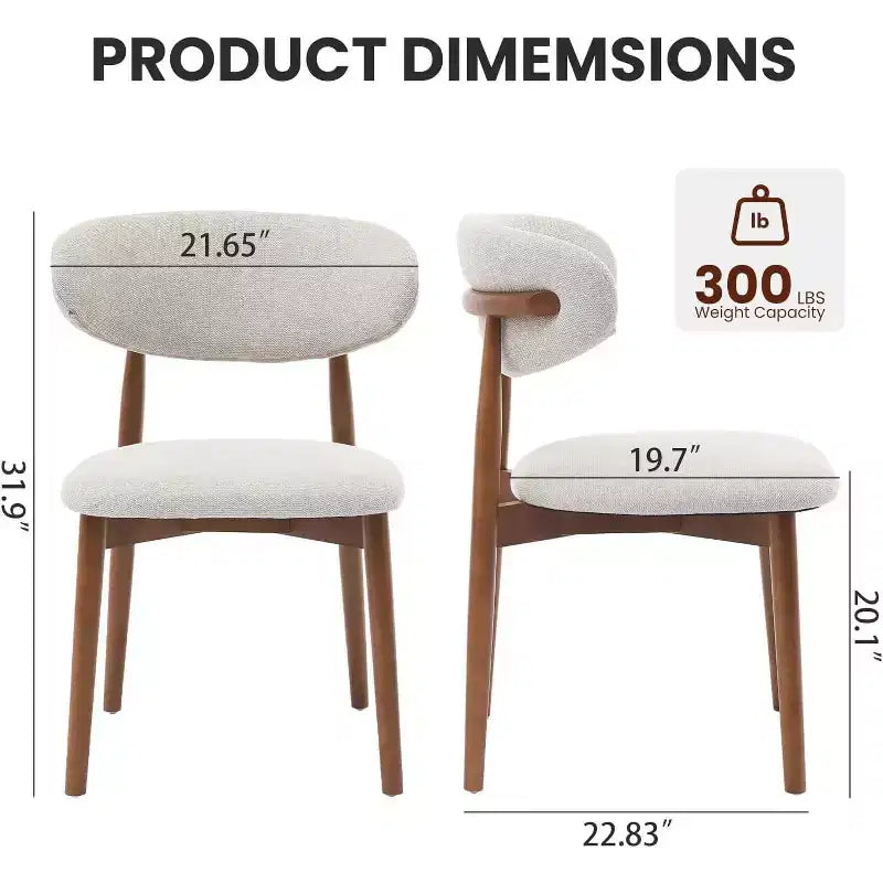 Set di 2 sedie da pranzo in legno, in tessuto imbottito in stile moderno di metà secolo, stile rustico per cucina e sala da pranzo, beige