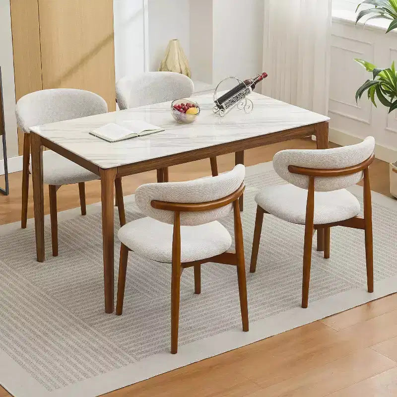 Set di 2 sedie da pranzo in legno, in tessuto imbottito in stile moderno di metà secolo, stile rustico per cucina e sala da pranzo, beige