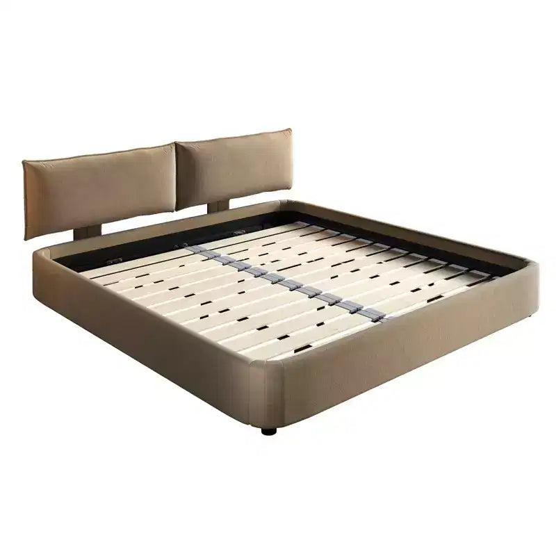 MAYEERTY Letto King Size Cloud con testiera imbottita oversize e mobile, angolo arrotondato, doghe in metallo e legno massello, doppio supporto, color cammello