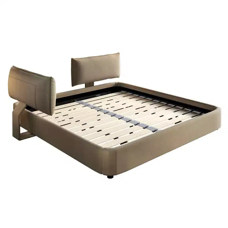 MAYEERTY Letto King Size Cloud con testiera imbottita oversize e mobile, angolo arrotondato, doghe in metallo e legno massello, doppio supporto, color cammello