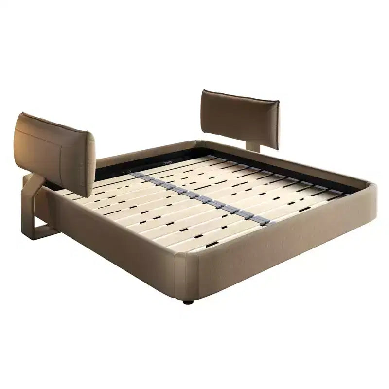 MAYEERTY Letto King Size Cloud con testiera imbottita oversize e mobile, angolo arrotondato, doghe in metallo e legno massello, doppio supporto, color cammello