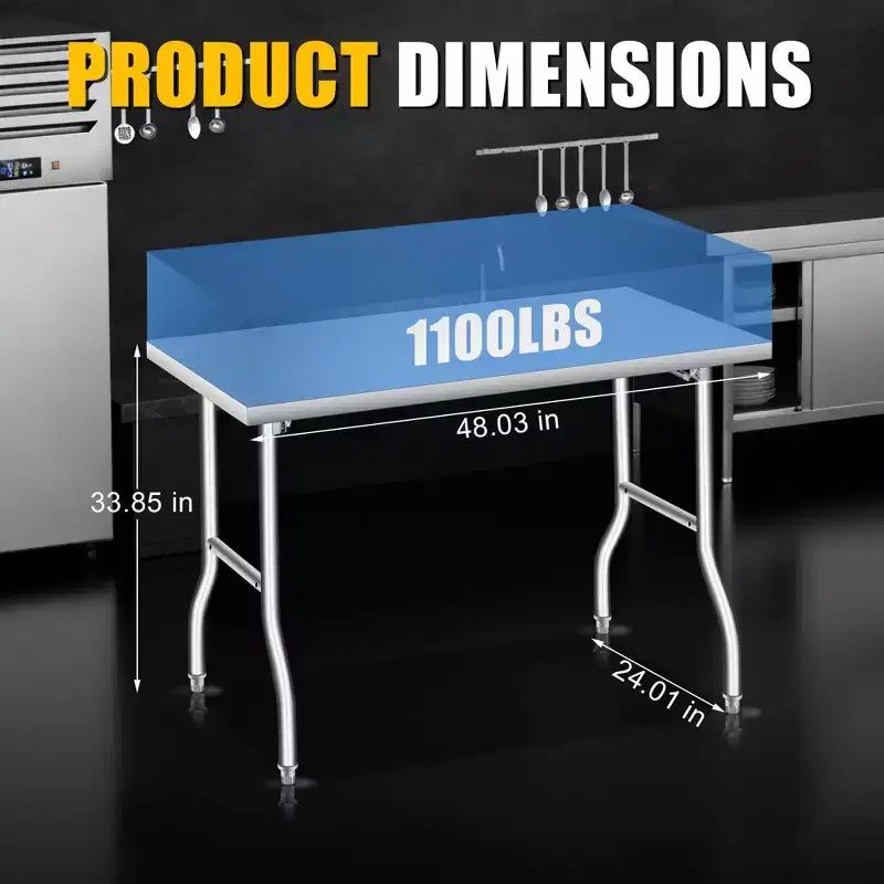 Tavolo Pieghevole in Acciaio Inox, Tavolo da Lavoro/Preparazione Pieghevole in Metallo Resistente, Nessun Montaggio, Banco da Lavoro Portatile per Cucina Lavanderia Ristorante Campeggio