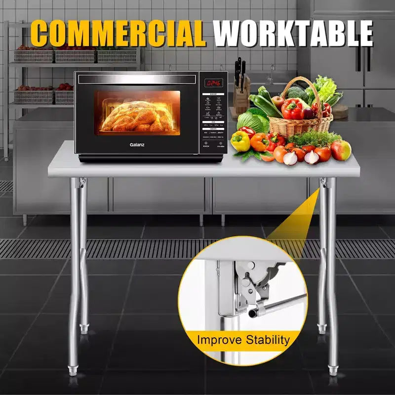 Tavolo Pieghevole in Acciaio Inox, Tavolo da Lavoro/Preparazione Pieghevole in Metallo Resistente, Nessun Montaggio, Banco da Lavoro Portatile per Cucina Lavanderia Ristorante Campeggio
